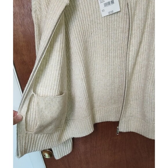 NWT American Eagle sz M cream full zip sweater cardigan w/ pockets long sleeves - Picture 7 of 11